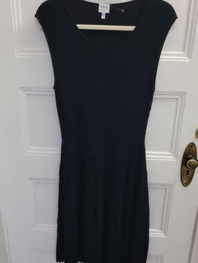 Armani Collezioni Black Knit Dress Ribbed Top Mixed Fabric Skirt Size 8